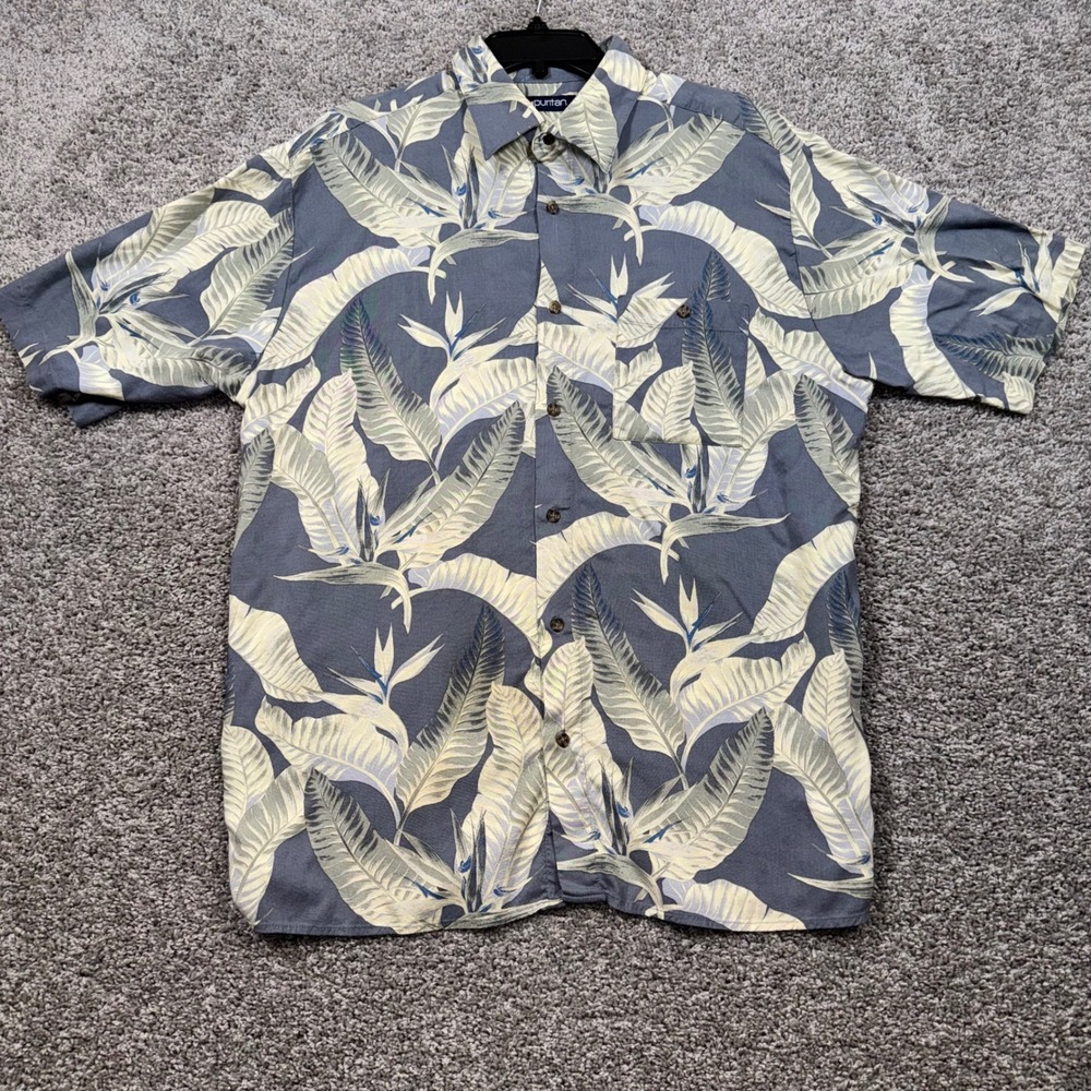 Puritan Tropical Button Up Men Leaf Print Blue Large GOOD